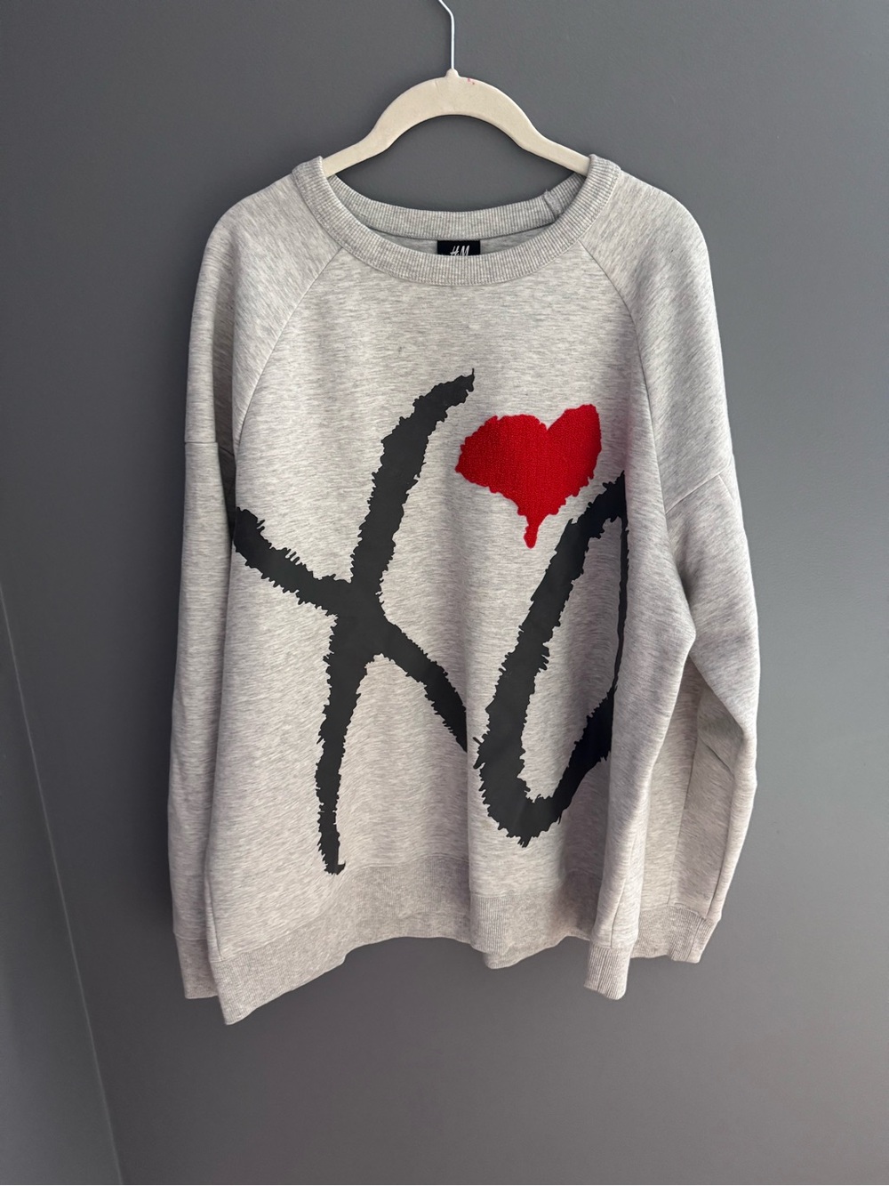 H&M XO The Weeknd Collab Crewneck Sweatshirt with Black Script and Red Heart